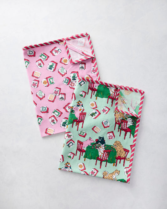 Mah Jongg Menagerie - Tea Towels Set of 2 - Pale Jade - Printfresh