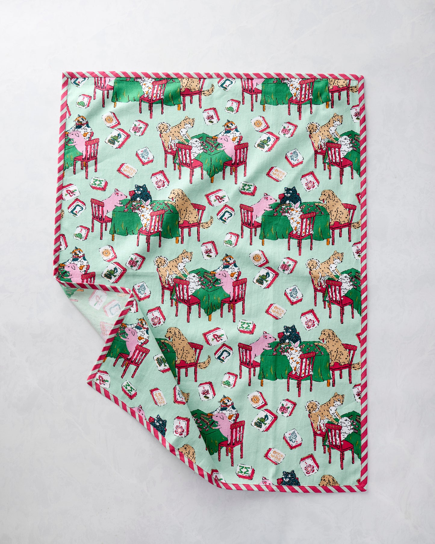 Mah Jongg Menagerie - Tea Towels Set of 2 - Pale Jade - Printfresh