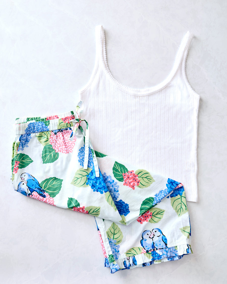 Hydrangea Honeymoon - Ruffle Cropped Pants & Esme Tank Bundle - Cloud - Printfresh