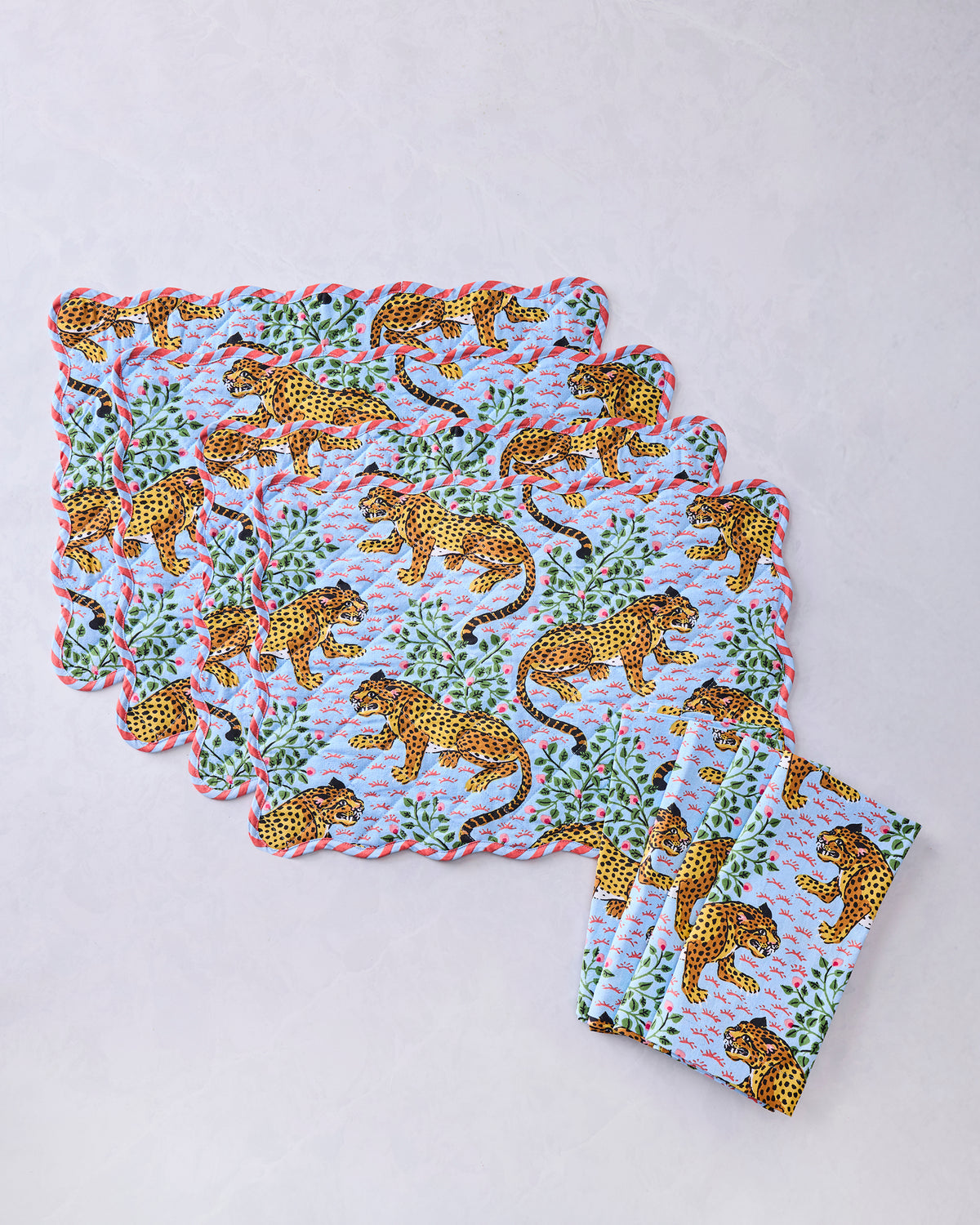 Bagheera - Set of 4 Placemats & Napkins Bundle - Pale Blue - Printfresh
