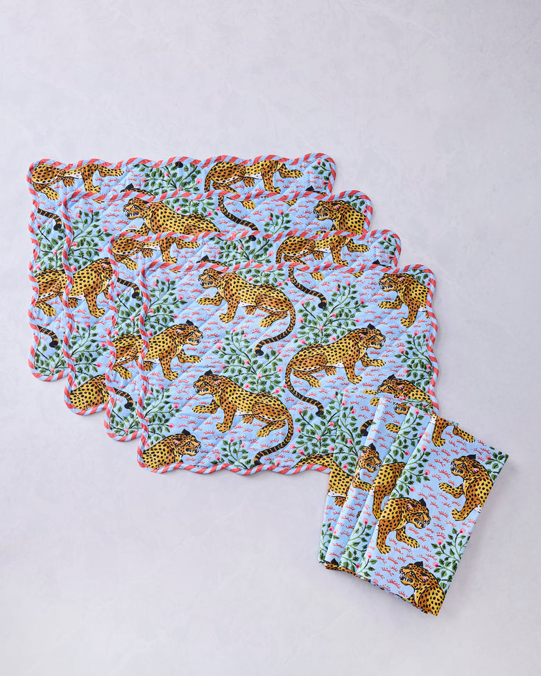 Bagheera - Set of 4 Placemats & Napkins Bundle - Pale Blue - Printfresh