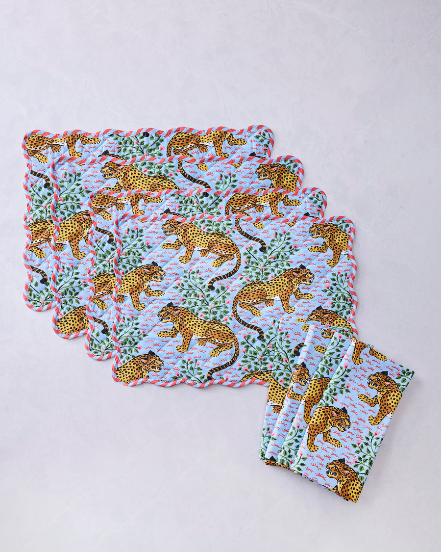Bagheera - Set of 4 Placemats & Napkins Bundle - Pale Blue - Printfresh