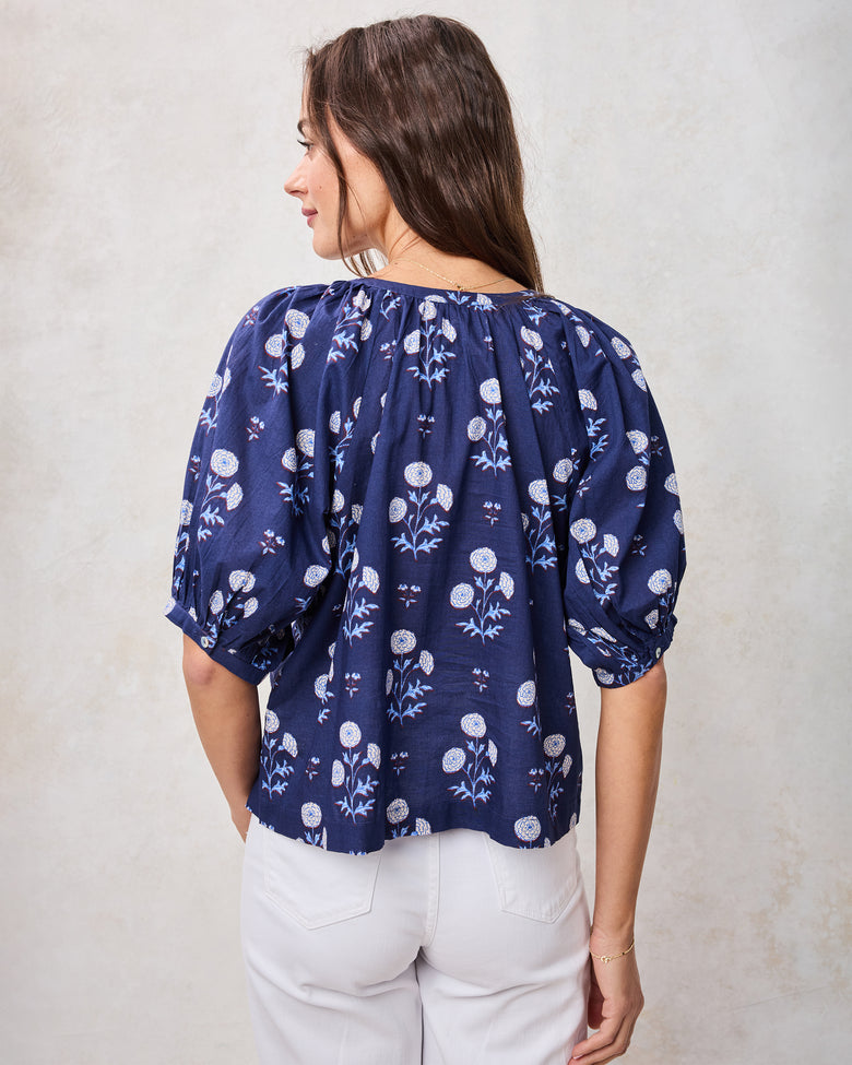 Marigold Bloom - Gilmore Blouse - Midnight Tide - Printfresh