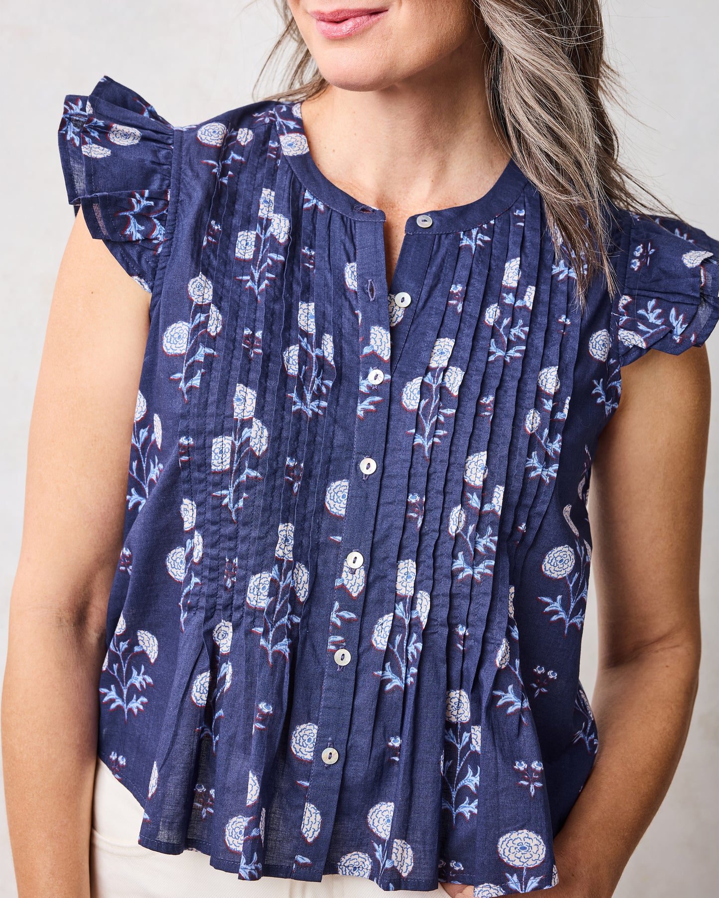 Marigold Bloom - Katie Blouse - Midnight Tide - Printfresh