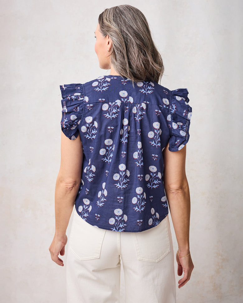 Marigold Bloom - Katie Blouse - Midnight Tide - Printfresh