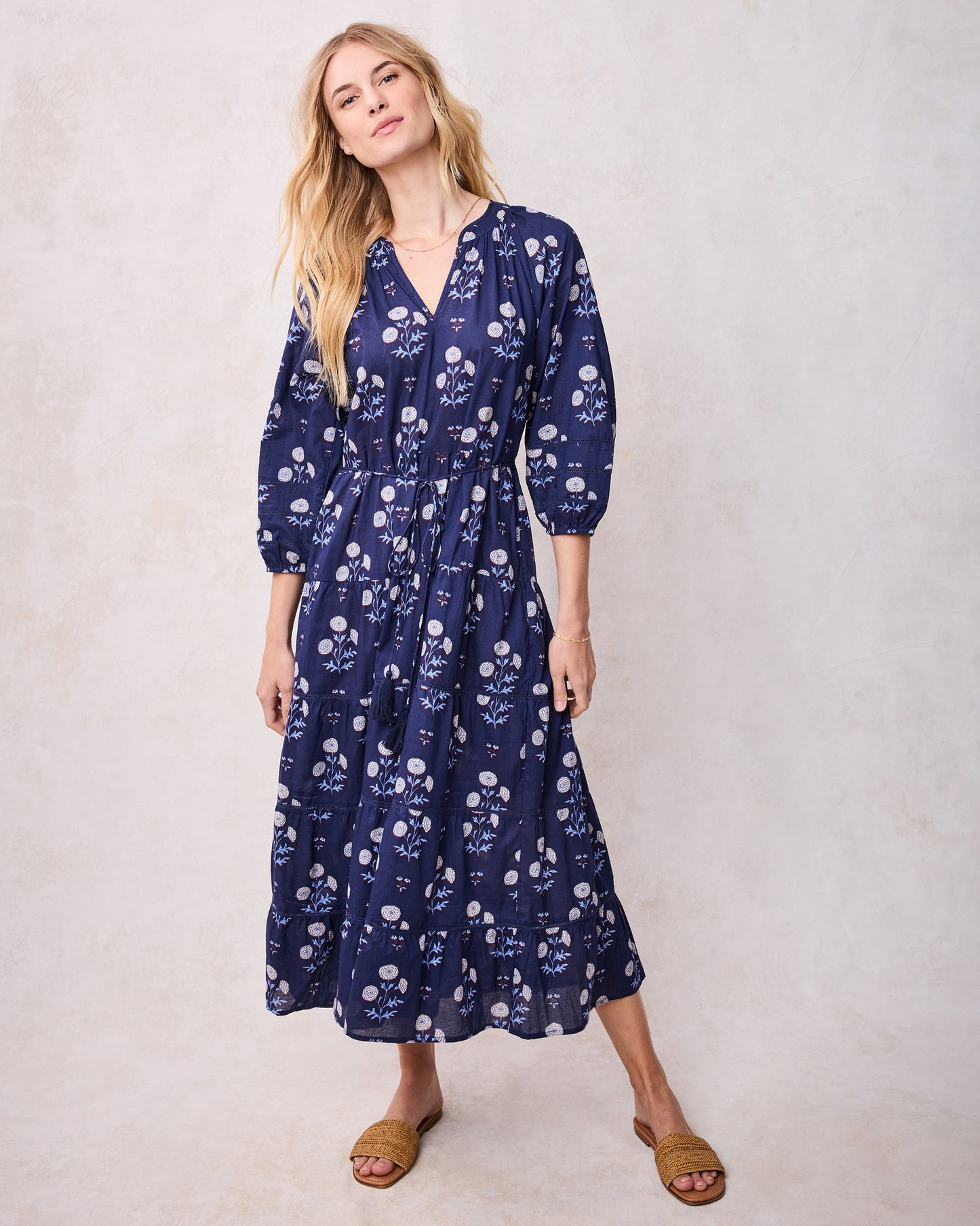 Marigold Bloom - Main Street Dress - Midnight Tide - Printfresh