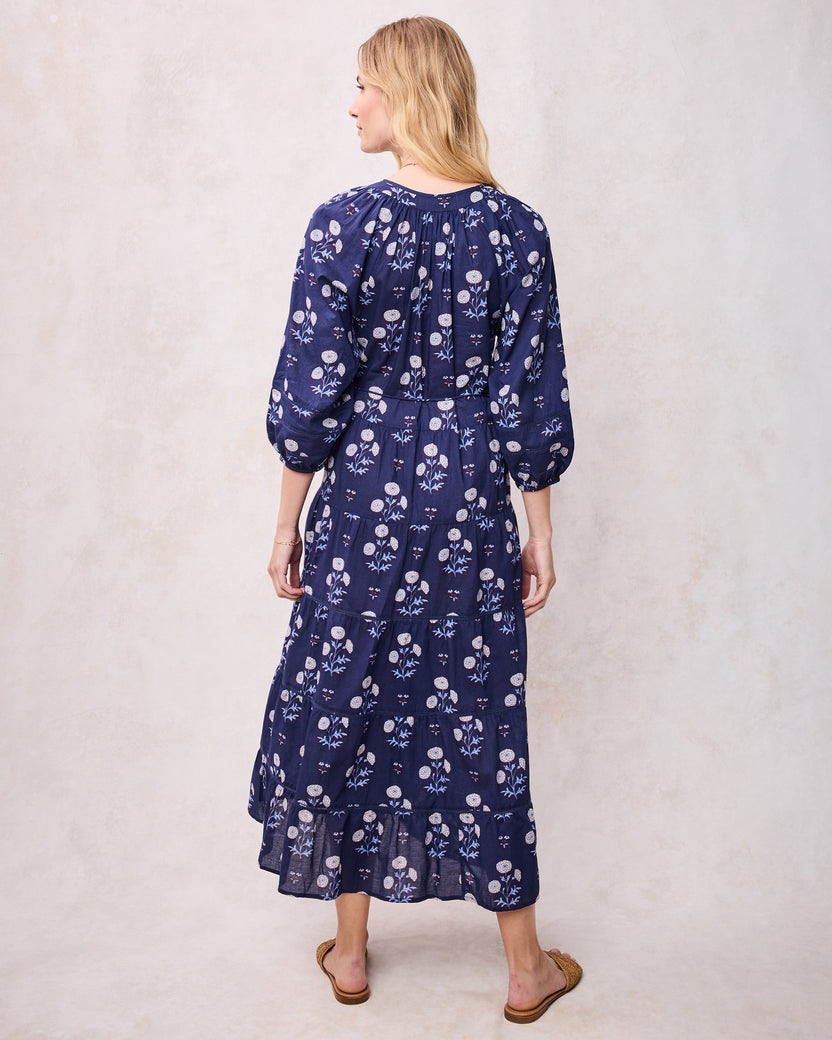 Marigold Bloom - Main Street Dress - Midnight Tide - Printfresh
