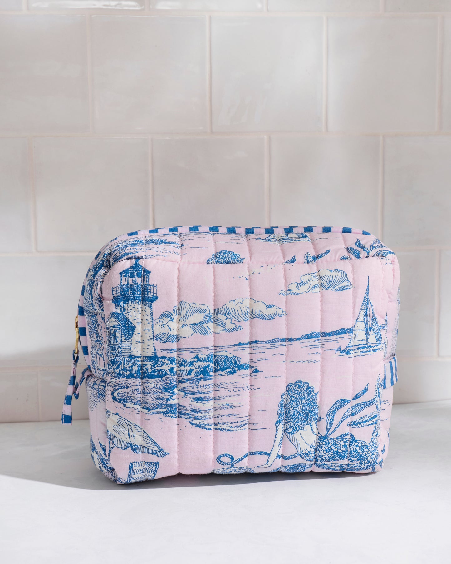 Mermaid Toile - Quilted Pouch - Blush - Printfresh