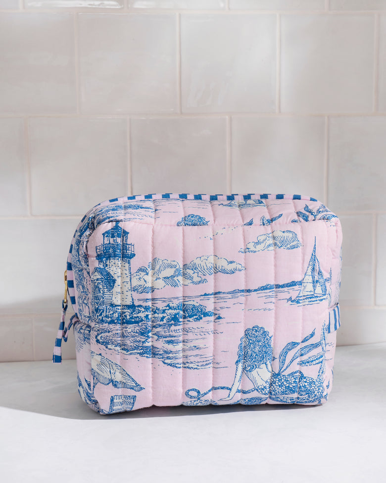 Mermaid Toile - Quilted Pouch - Blush - Printfresh