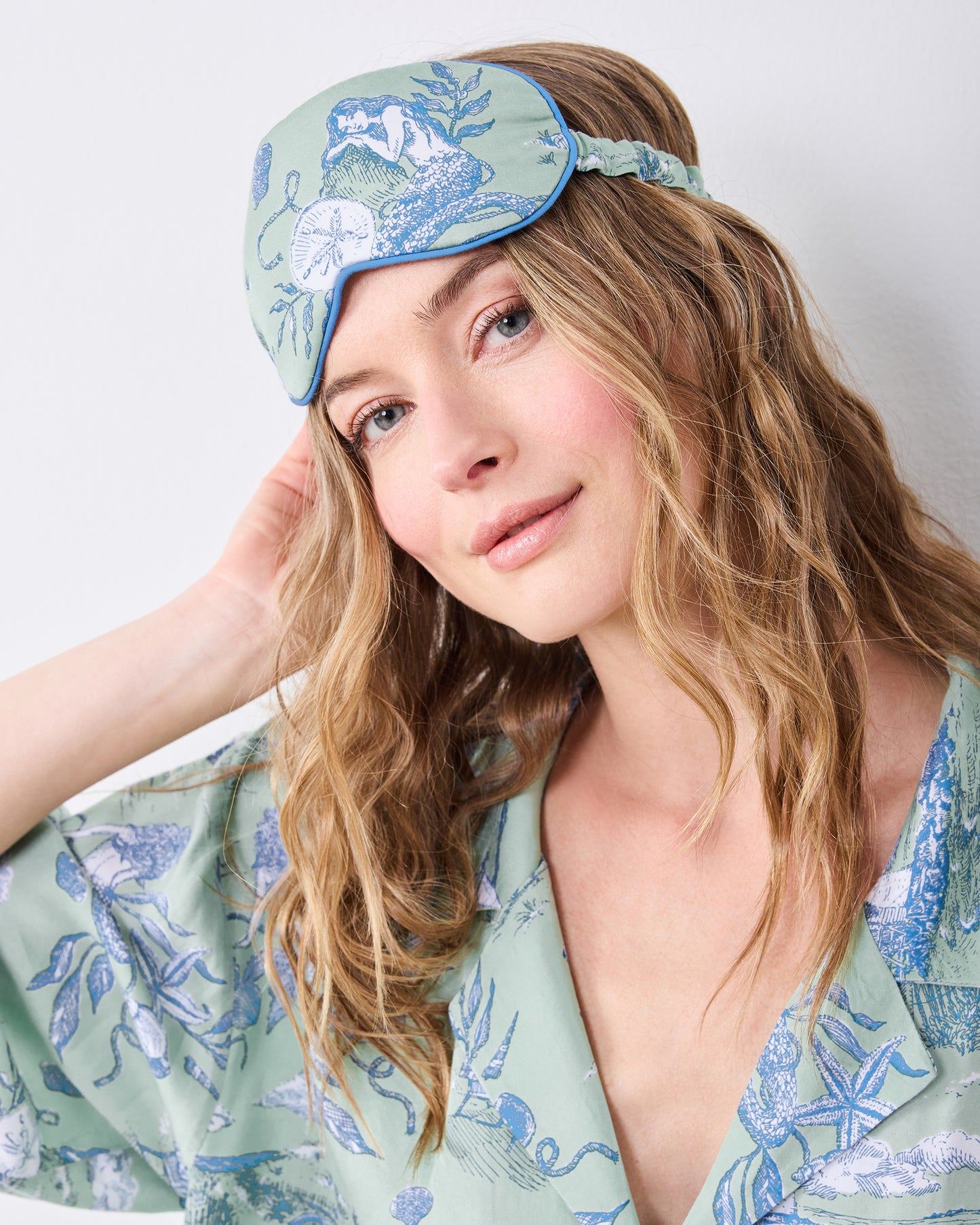 Mermaid Toile - Eco Satin Eye Mask - Seafoam - Printfresh