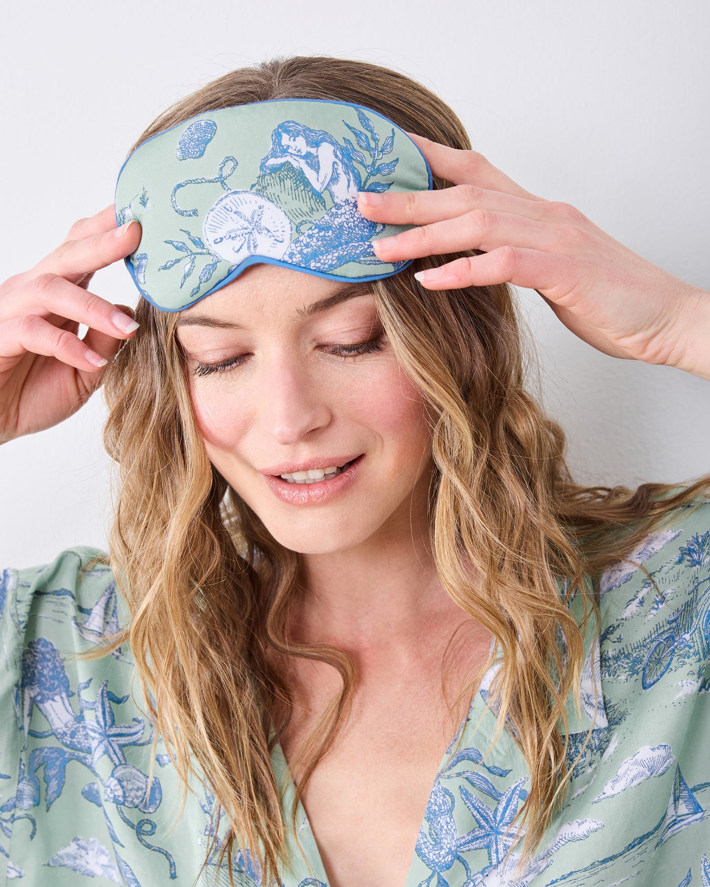 Mermaid Toile - Eco Satin Eye Mask - Seafoam - Printfresh