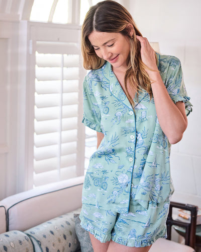 Mermaid Toile - Eco Satin Ruffle Set - Seafoam - Printfresh