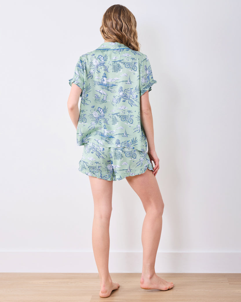 Mermaid Toile - Eco Satin Ruffle Set - Seafoam - Printfresh