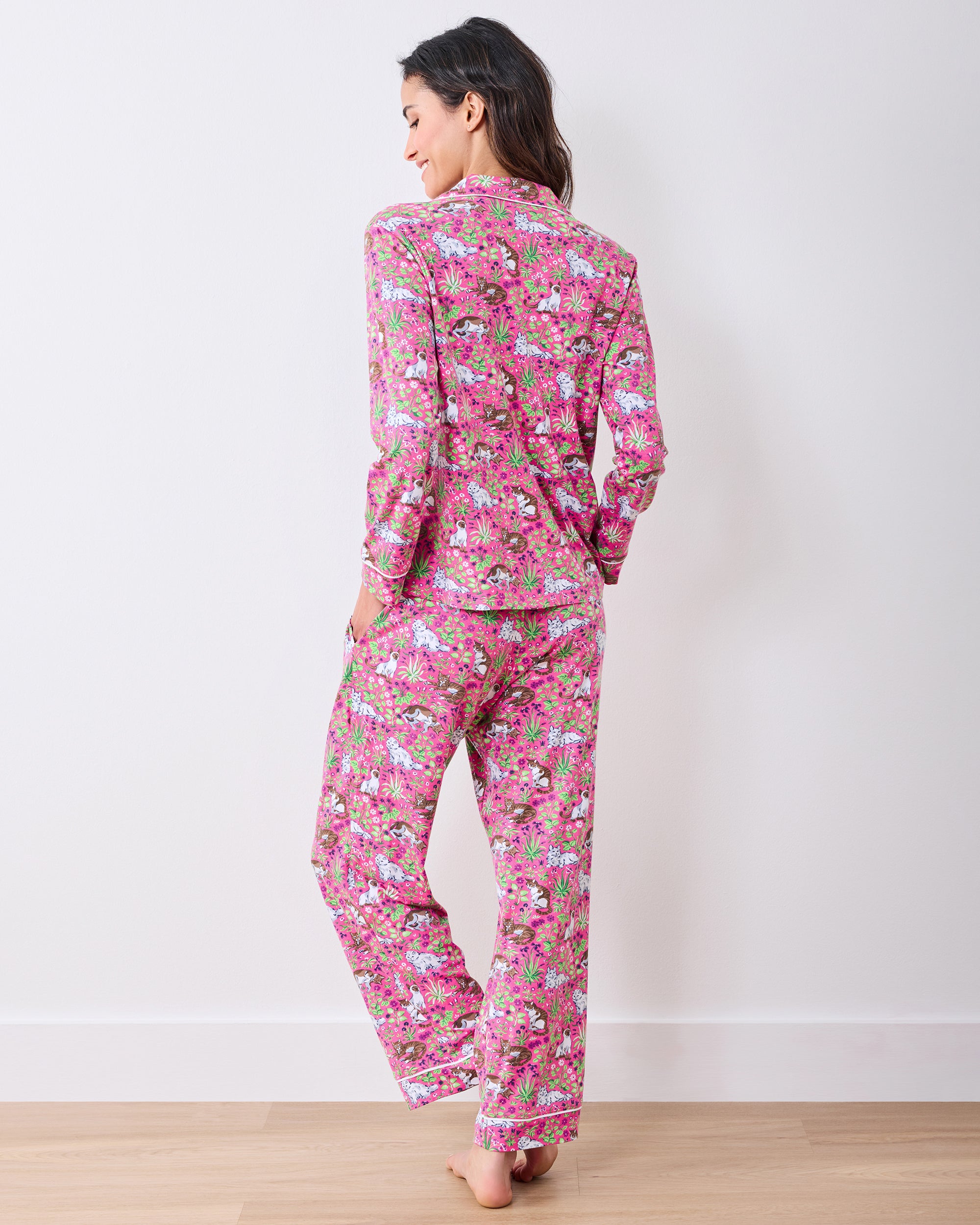 Must Love Cats - Organic Pima Modal Knit Long PJ Set - Pink