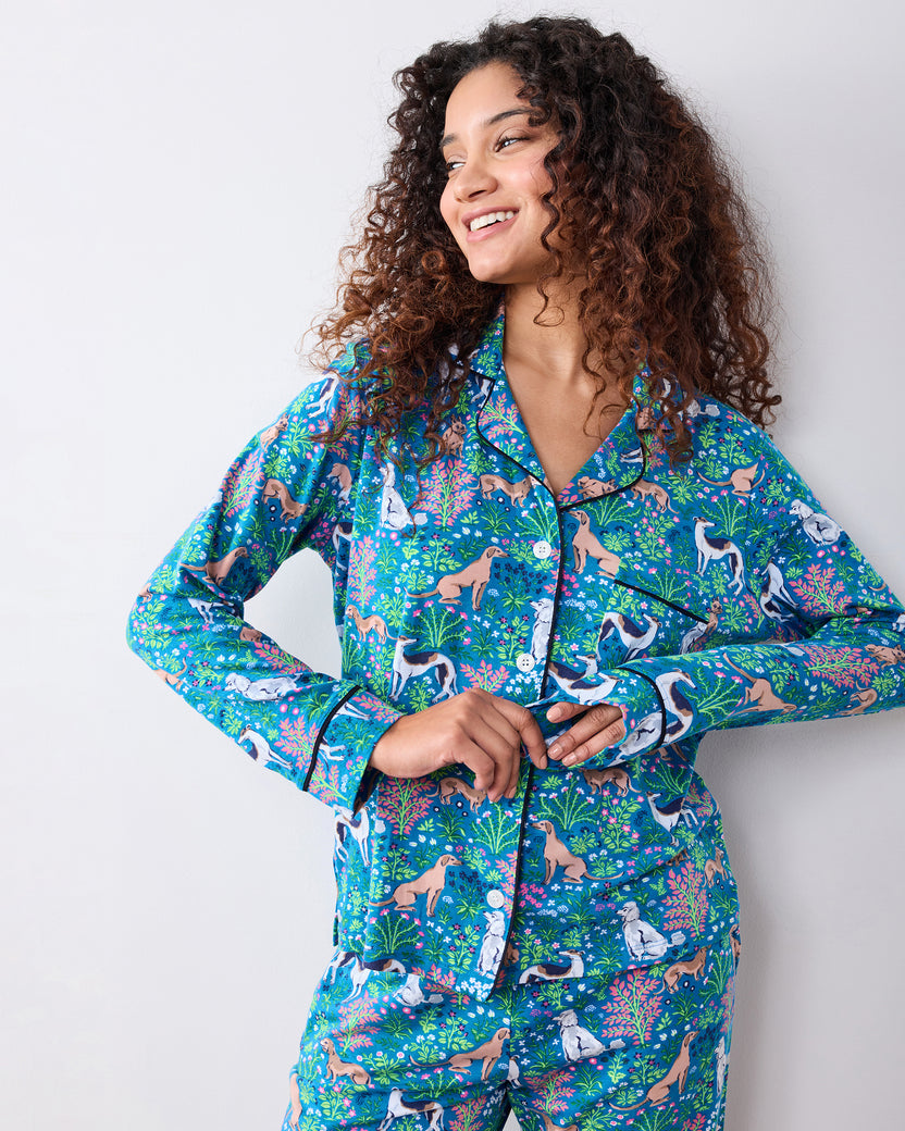 Must Love Dogs - Organic Pima Modal Knit Long PJ Set - Cerulean - Printfresh