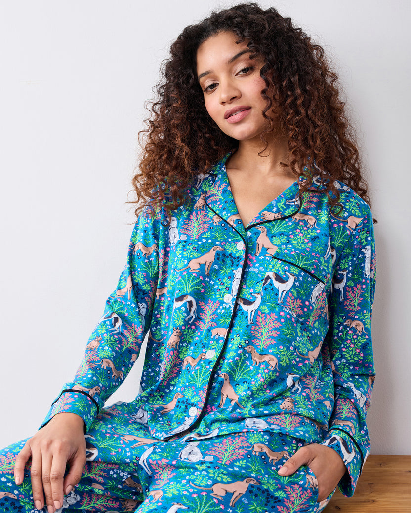 Must Love Dogs - Organic Pima Modal Knit Long PJ Set - Cerulean - Printfresh