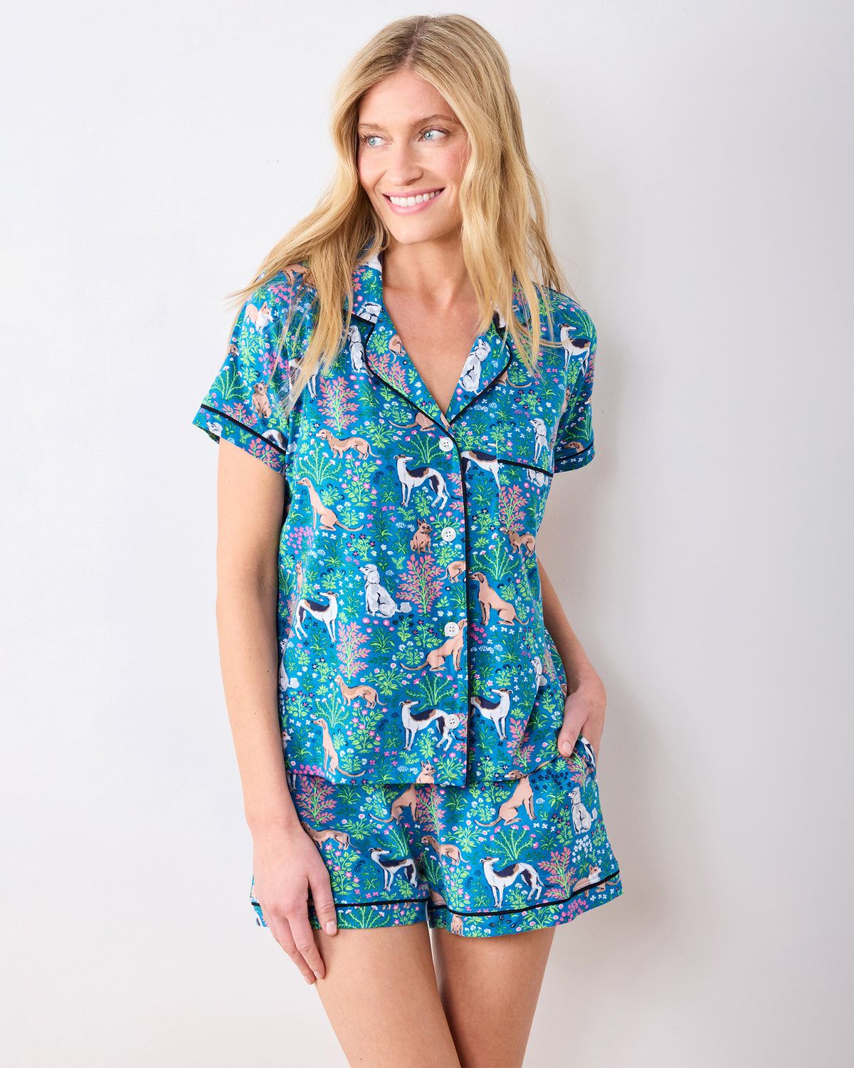 Must Love Dogs - Organic Pima Modal Knit Short PJ Set - Cerulean - Printfresh