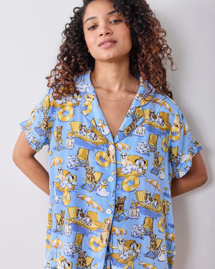 Palm Royale Pooches - Eco Satin Ruffle Set - Cerulean Splash - Printfresh