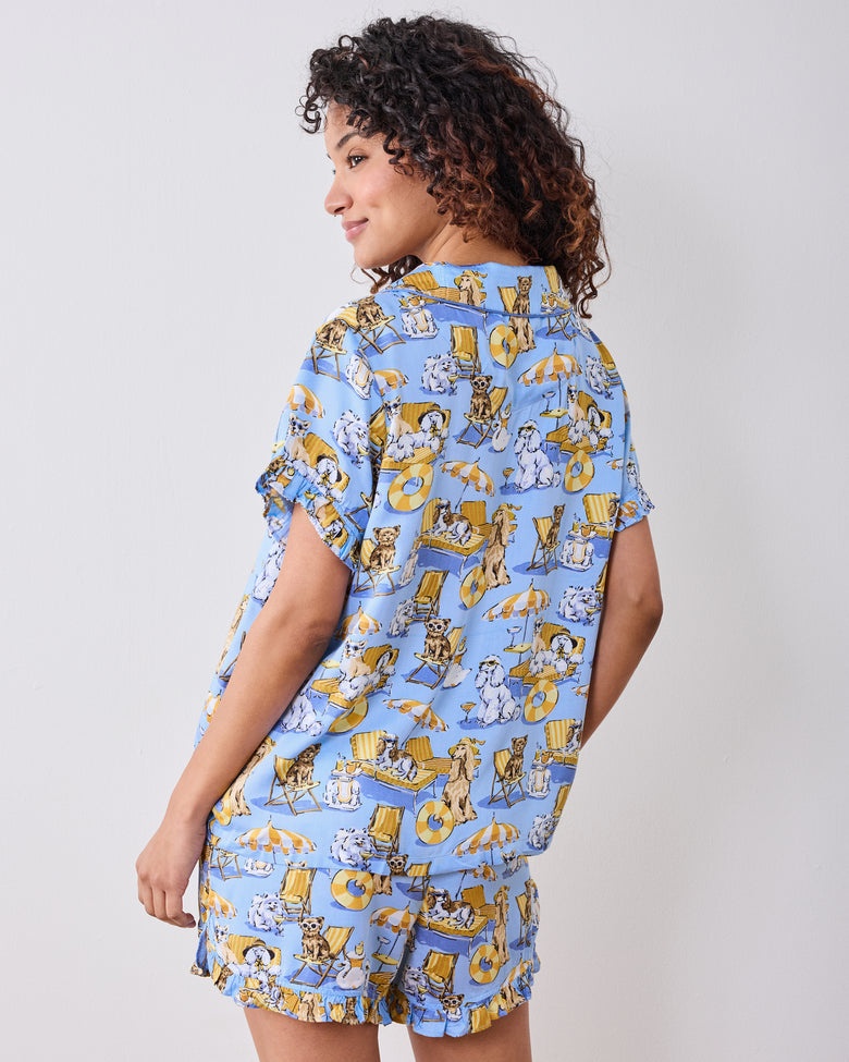 Palm Royale Pooches - Eco Satin Ruffle Set - Cerulean Splash - Printfresh