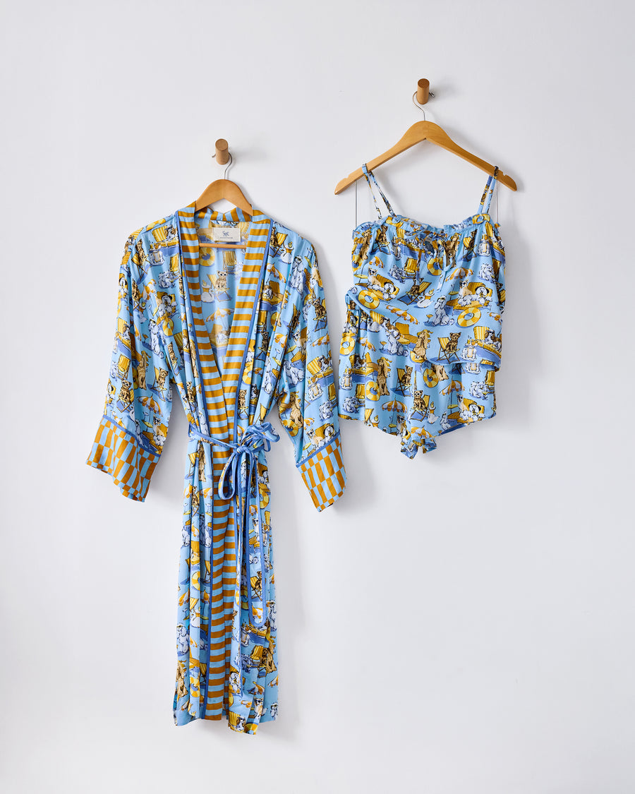 Palm Royale Pooches - Eco Satin Robe & Sydney Set Bundle - Cerulean Splash - Printfresh