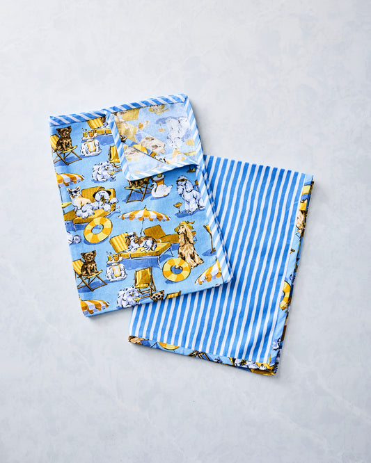 Palm Royale Pooches - Tea Towels Set of 2 - Cerulean Splash - Printfresh