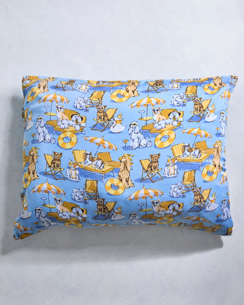 Palm Royale Pooches - Eco Satin Pillowcase - Cerulean Splash - Printfresh