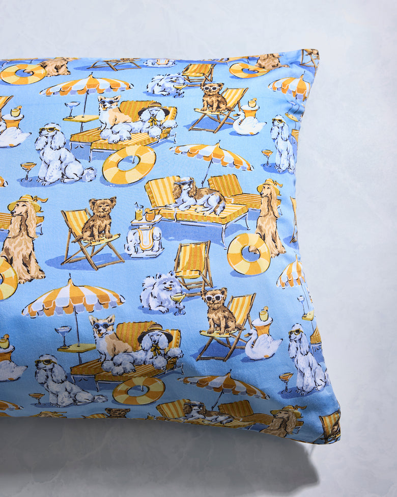 Palm Royale Pooches - Eco Satin Pillowcase - Cerulean Splash - Printfresh