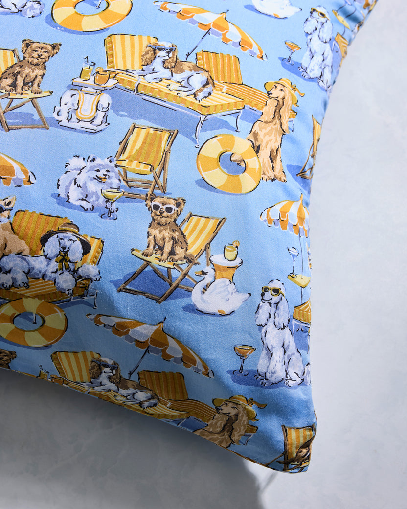 Palm Royale Pooches - Eco Satin Pillowcase - Cerulean Splash - Printfresh