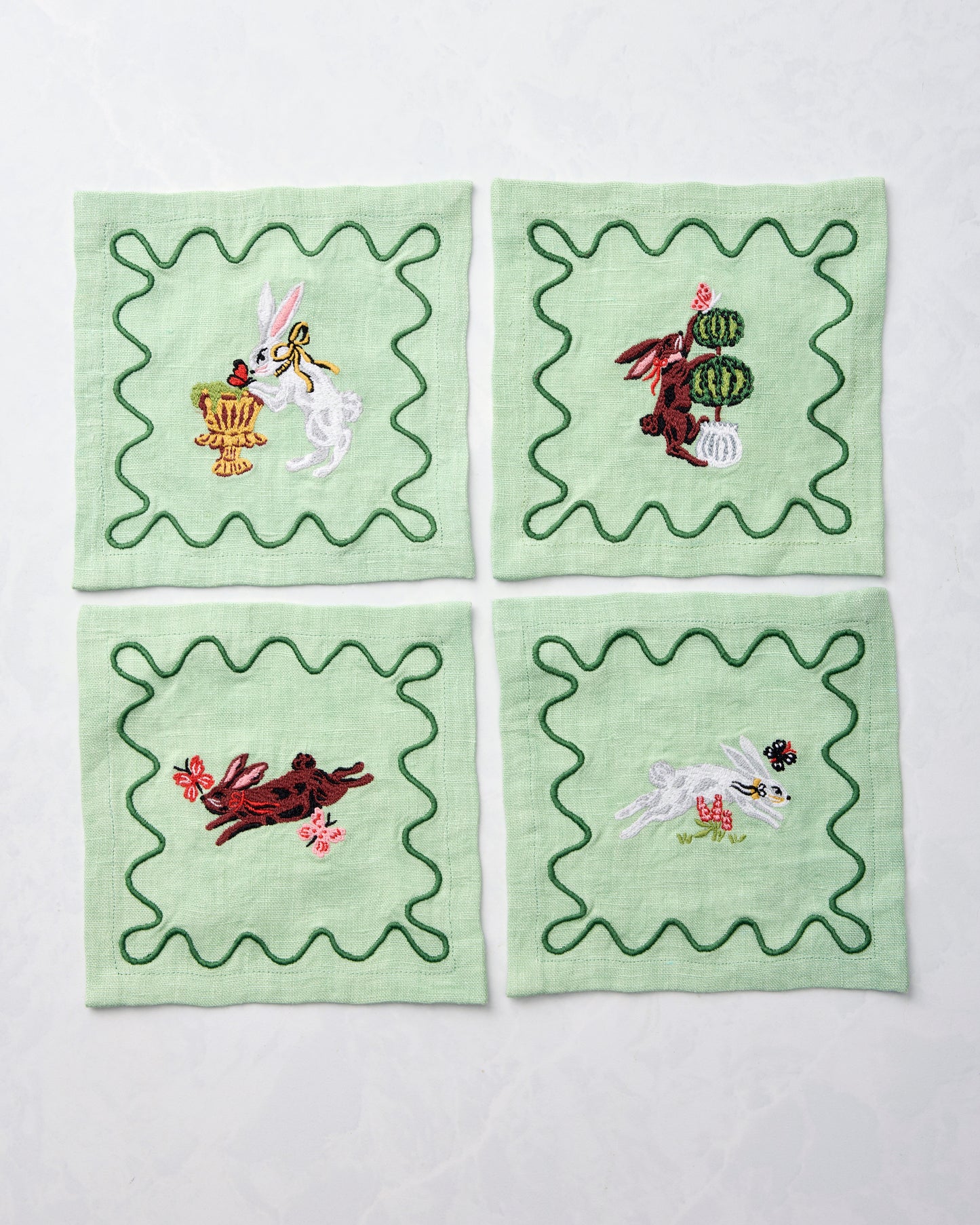 Rabbit Wonderland - Set of 4 Cocktail Napkins - Sage - Printfresh