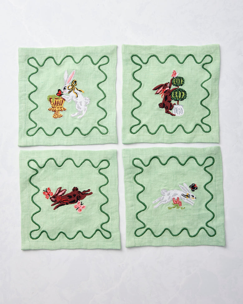 Rabbit Wonderland - Set of 4 Cocktail Napkins - Sage - Printfresh