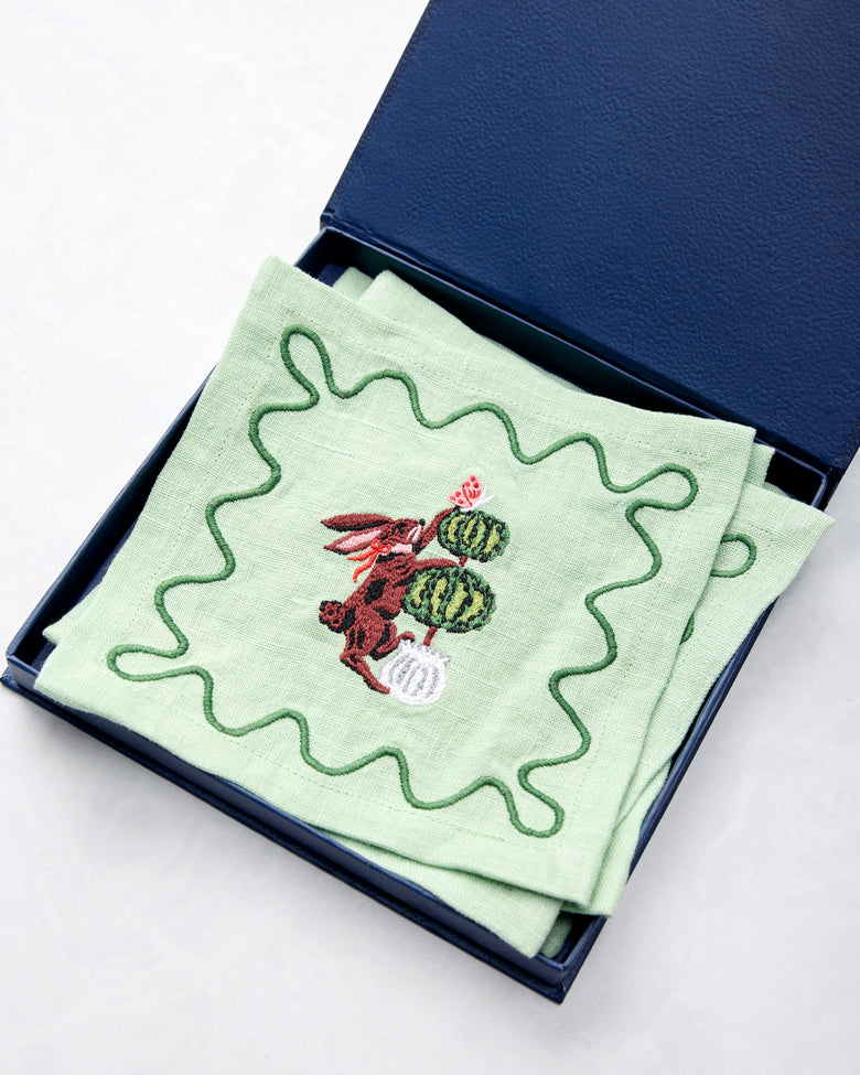 Rabbit Wonderland - Set of 4 Cocktail Napkins - Sage - Printfresh