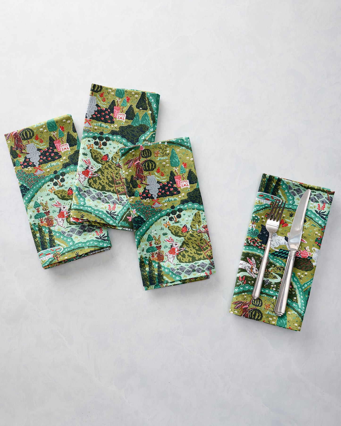 Rabbit Wonderland - Dinner Napkins Set of 4 - Sage - Printfresh