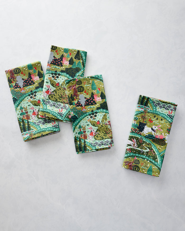 Rabbit Wonderland - Dinner Napkins Set of 4 - Sage - Printfresh