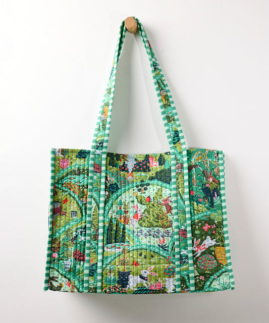 Rabbit Wonderland - Petite Traveler Tote - Sage - Printfresh