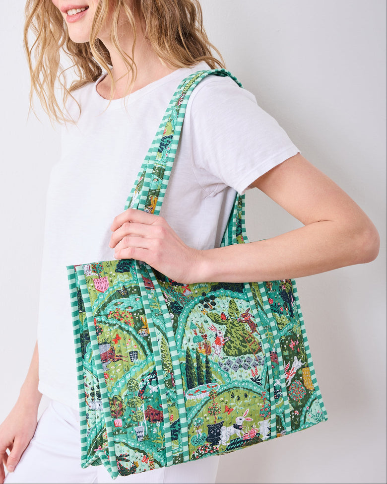Rabbit Wonderland - Petite Traveler Tote - Sage - Printfresh