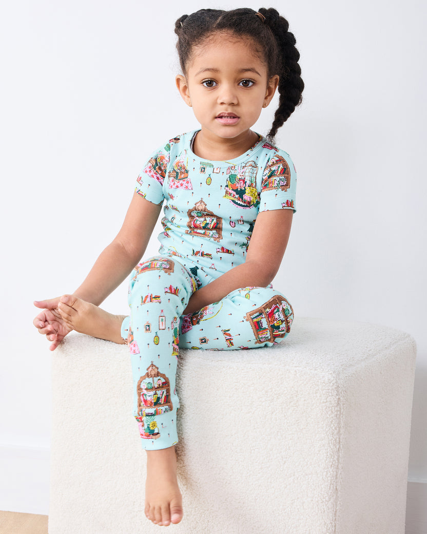 Reading Nook - Kids Short Sleeve PJ Set - Blue Burrow - Printfresh