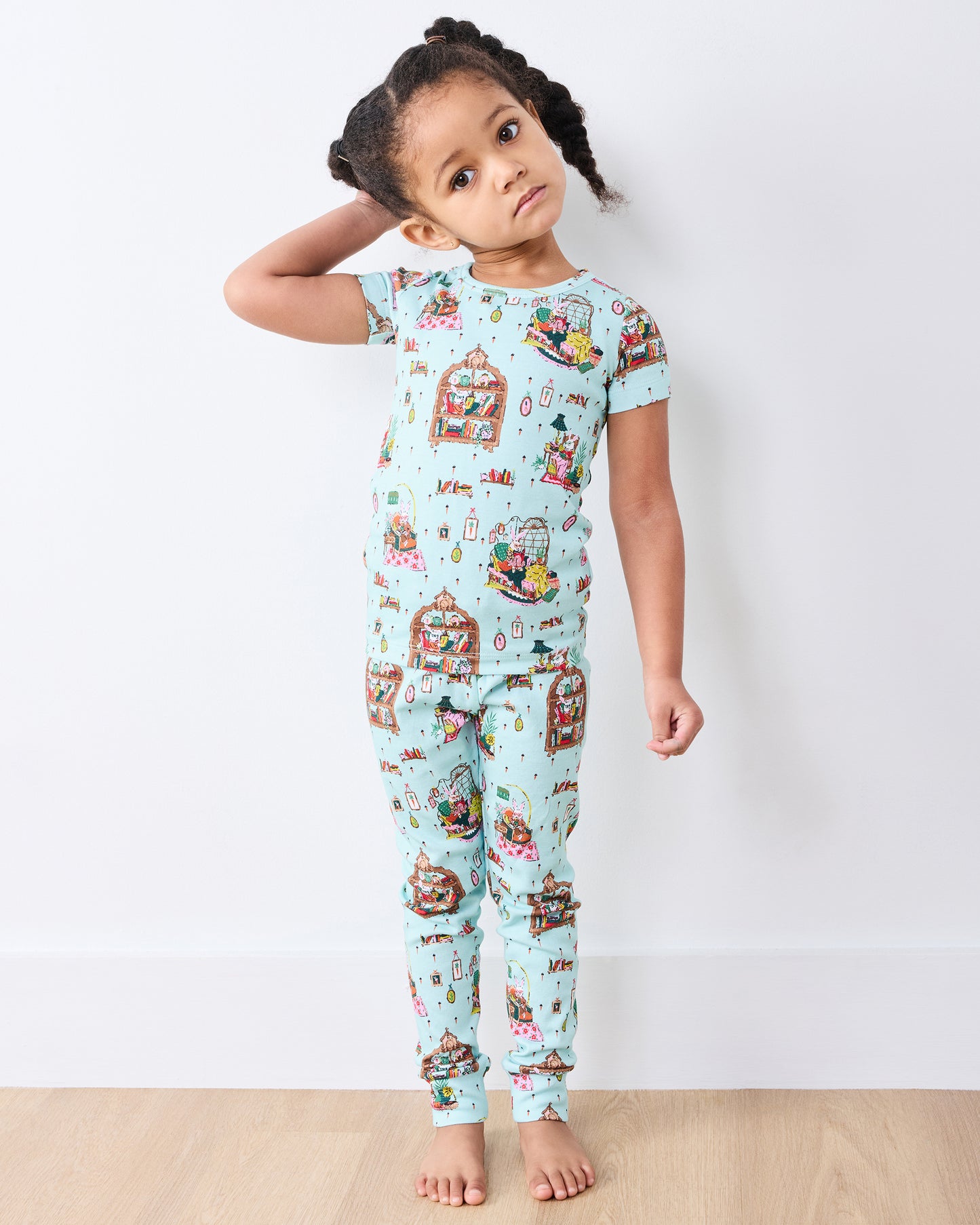 Reading Nook - Kids Short Sleeve PJ Set - Blue Burrow - Printfresh