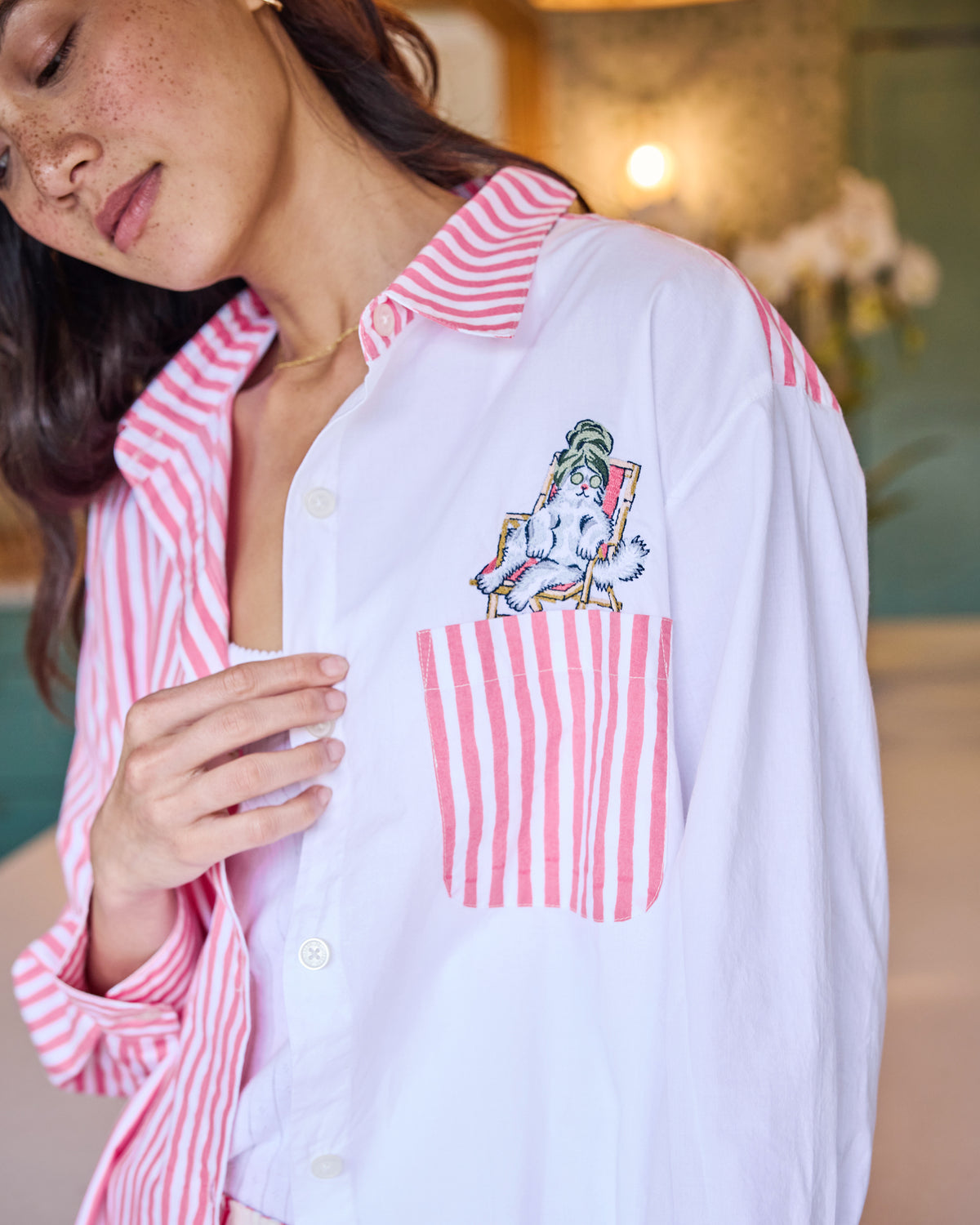 Spa Day Stripes - Everyday Button Down - Pink Polish - Printfresh