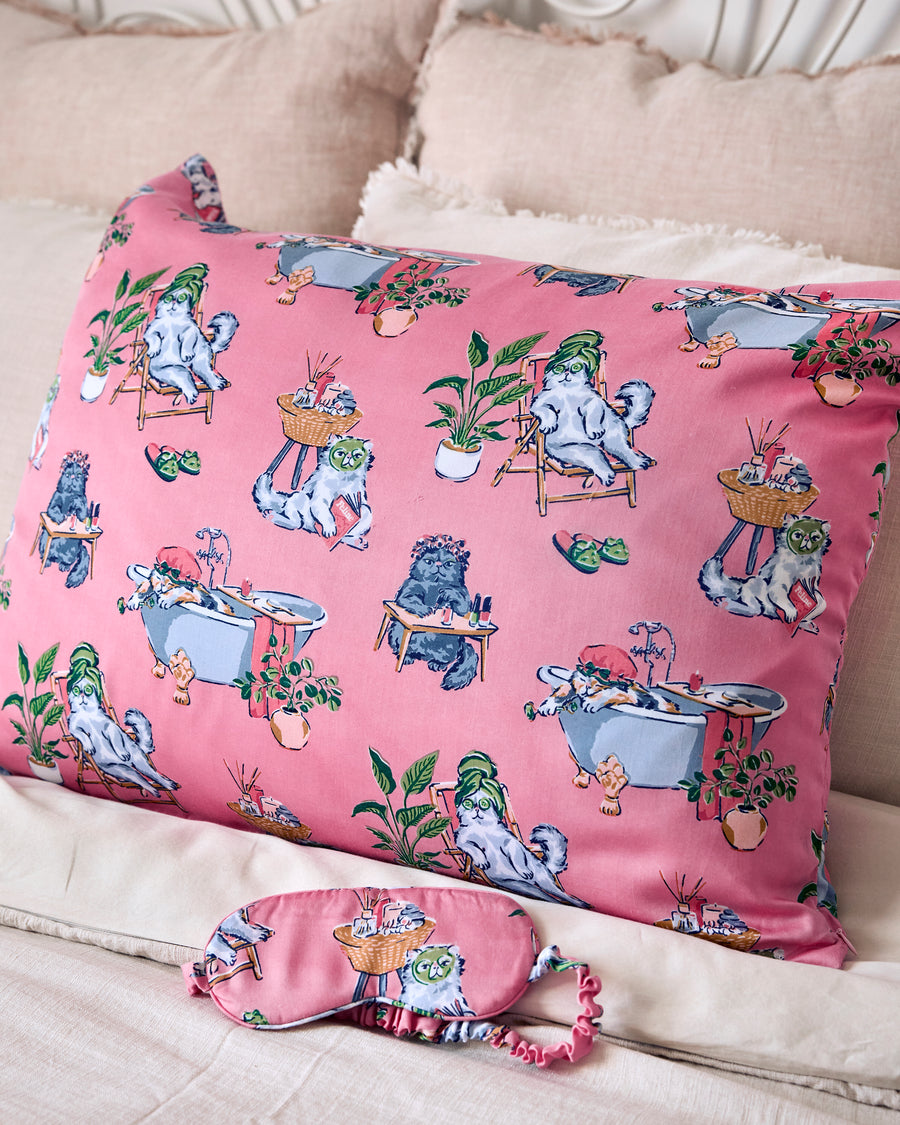 Spa Day - Eco Satin Pillowcase & Eye Mask - Pink Polish - Printfresh