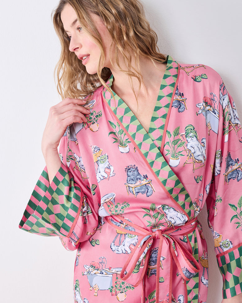 Eco Silky Robe in Spa Day | Women's L/XL | Pink