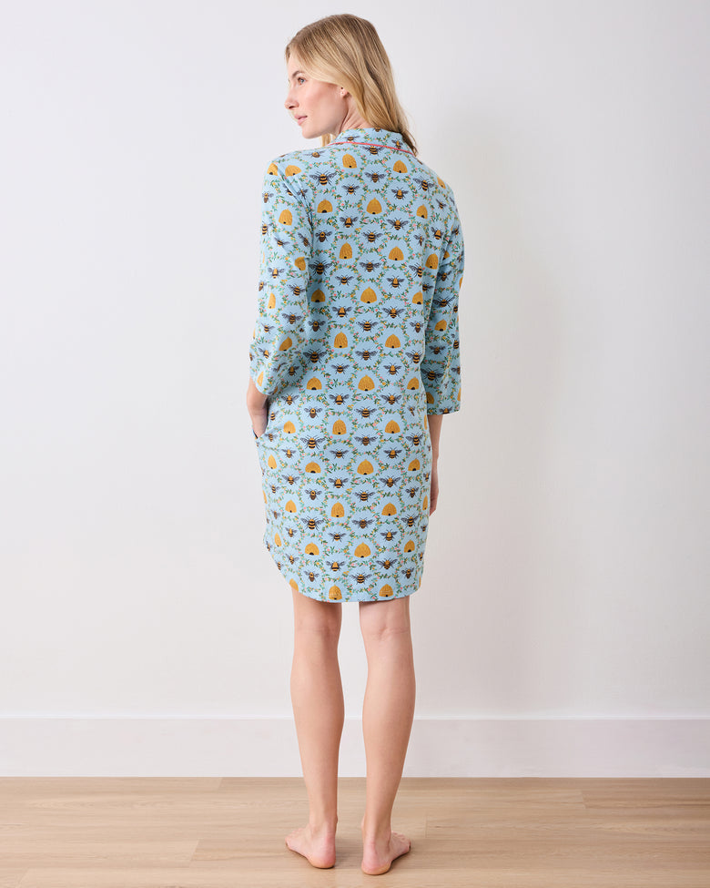 Sweet Bee - Organic Pima Modal Knit Sleep Shirt - Soft Blue - Printfresh