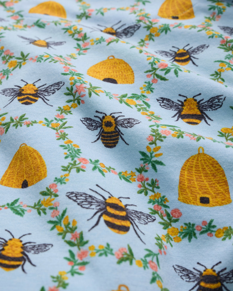 Sweet Bee - Organic Pima Modal Knit Long PJ Set - Soft Blue - Printfresh