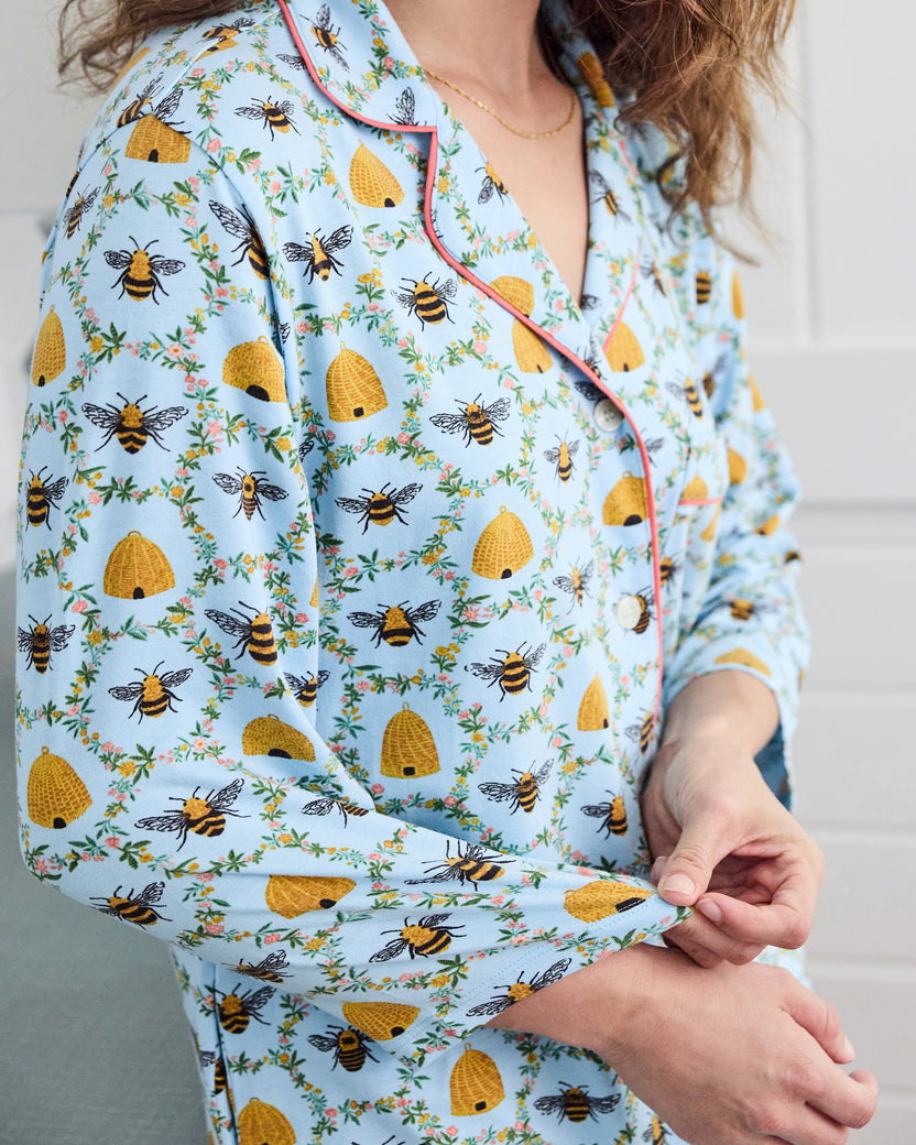 Sweet Bee - Organic Pima Modal Knit Sleep Shirt - Soft Blue - Printfresh
