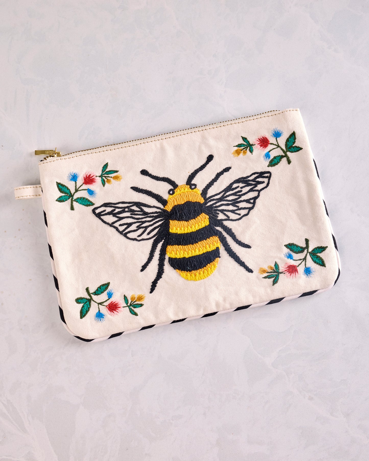Sweet Bee - Embroidered Pouch - Cream - Printfresh