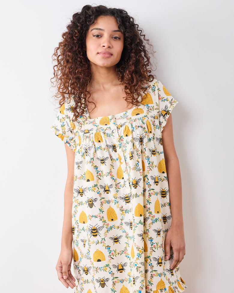 Sweet Bee - Pintuck Nightgown - Cream - Printfresh