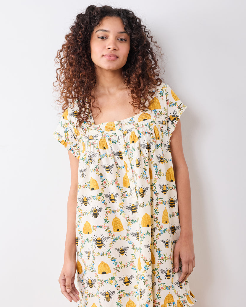 Sweet Bee - Pintuck Nightgown - Cream - Printfresh