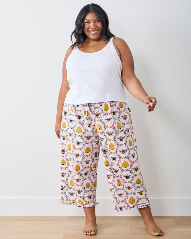Sweet Bee - Ruffle Cropped Pants - Pink Petal – Printfresh