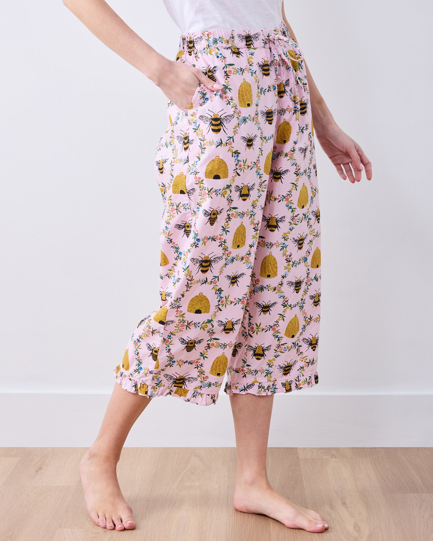 Sweet Bee - Ruffle Cropped Pants - Pink Petal - Printfresh