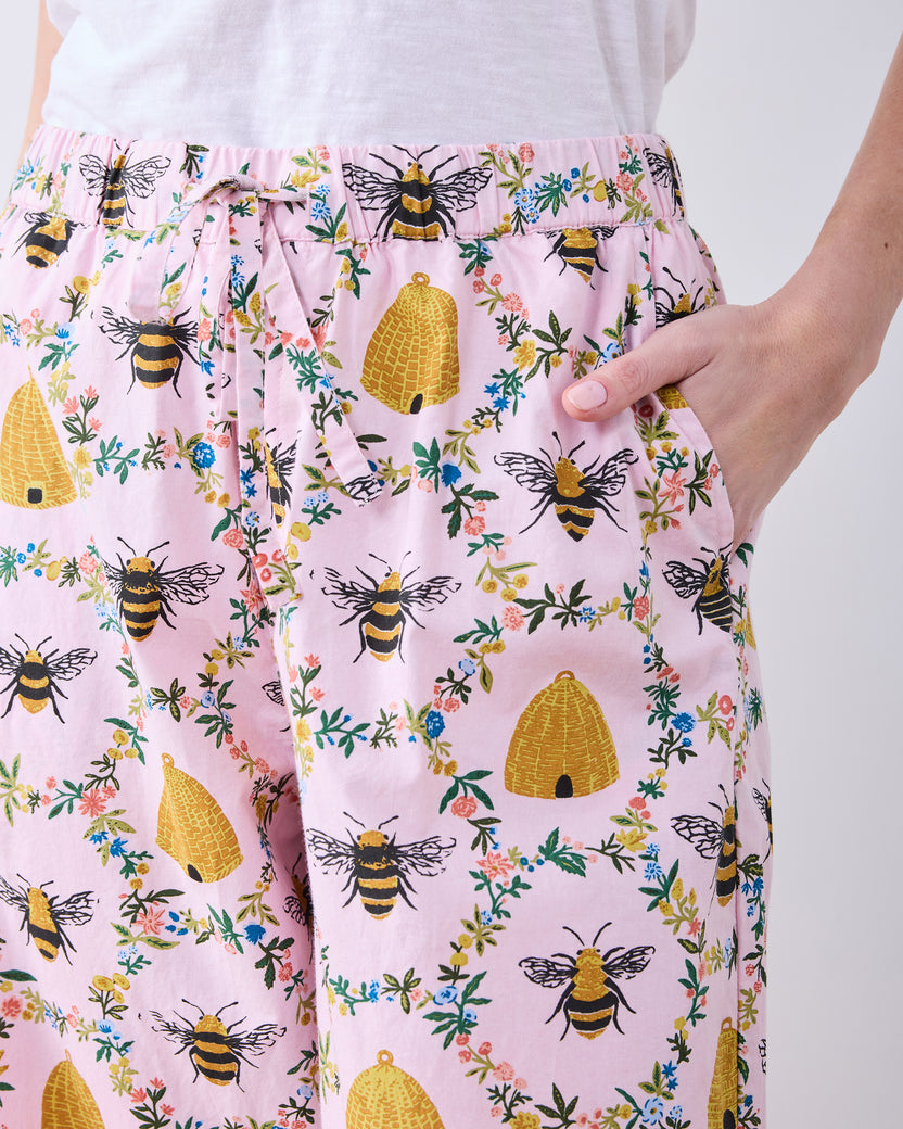 Sweet Bee - Ruffle Cropped Pants - Pink Petal - Printfresh