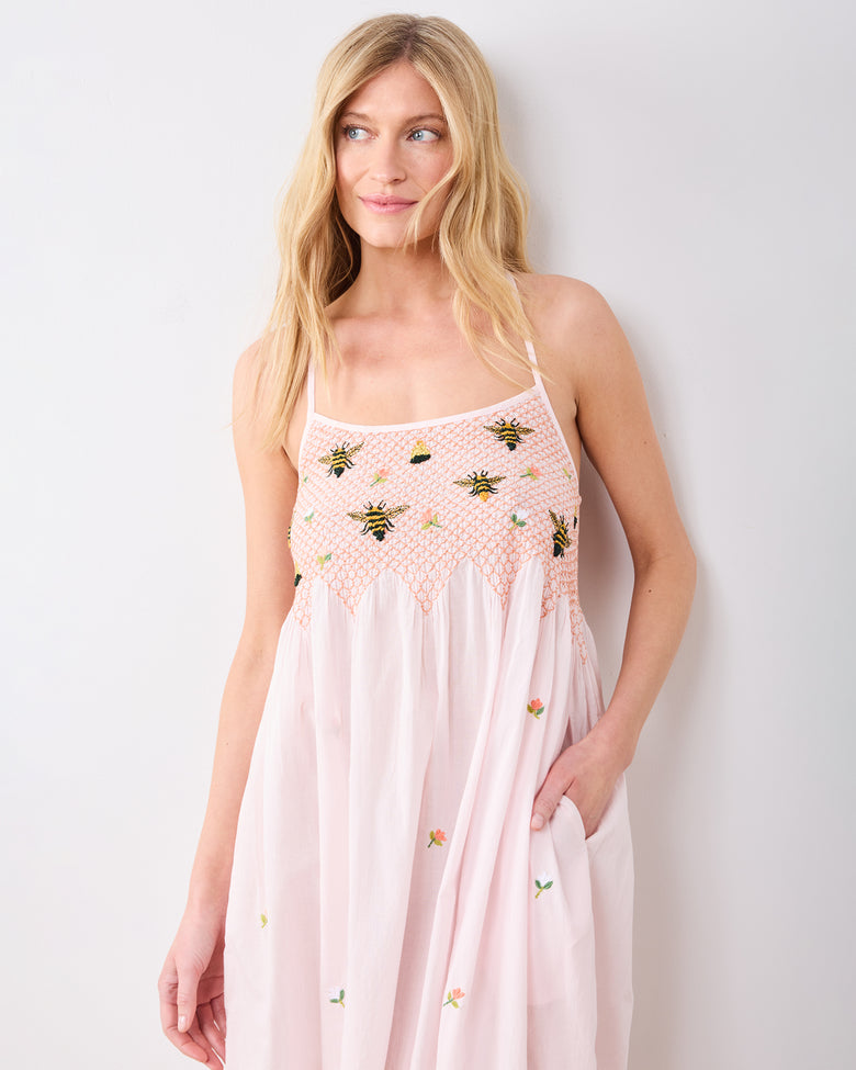 Organic Cotton Naya Nightgown in Sweet Bee | Women's M | Pink Spring | Sleepwear Organic Cotton Naya Nightgown in Sweet Bee | Women's M | Pink Spring | Sleepwear